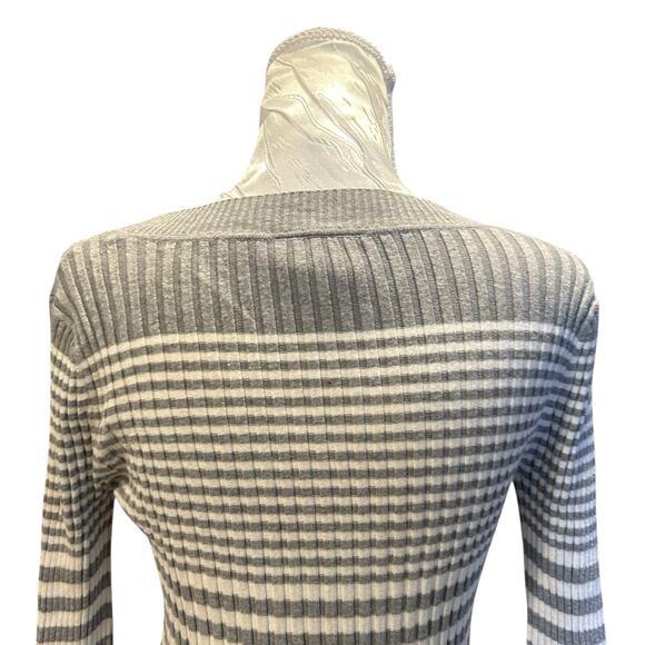 Y2K Its About Time Scoop Neck Ribbed Stripe Sweater White Gray Women’s Medium - Picture 15 of 16